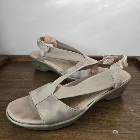 Naot Muscat Taupe Leather Wedge Sandals Womens‎ 41 Size 10-10.5 Lagenlook Casual - Picture 1 of 9